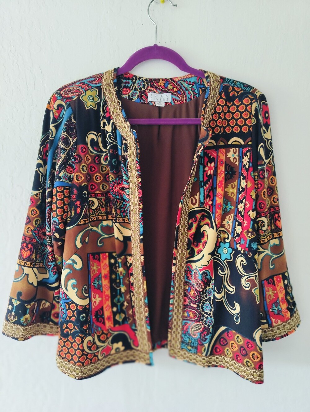 Joan Rivers Multi-Colored Paisley Print Open-Front Jacket – Size M